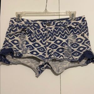 Blue and white printed Jean shorts